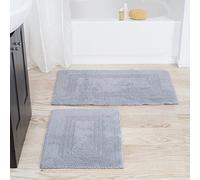 Lavish Home Cotton Bath Mat Set- 2 Piece 100 Percent Cotton Mats- Reversible, Soft, Absorbent and Machine Washable Bathroom Rugs (Silver)