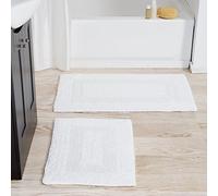 Lavish Home Cotton Bath Mat Set- 2 Piece 100 Percent Cotton Mats- Reversible, Soft, Absorbent and Machine Washable Bathroom Rugs (White), 35" x 22"x 0.5"