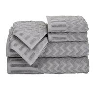 Lavish Home Deluxe 6-Piece 100% Cotton Plush Bath Towel Set - Includes 2 Body, 2 Hand, and 2 Chevron Patterned Face Towels (Silver)