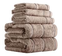 Lavish Home Luxury Cotton Towel Set- Quick Dry, Zero Twist and Soft 6 Piece Set With 2 Bath Towels, 2 Hand Towels and 2 Washcloths (Taupe/Black), 12" x 12"