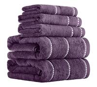Lavish Home Luxury Cotton Towel Set- Quick Dry, Zero Twist and Soft Set with 2 Bath Towels, 2 Hand Towels and 2 Washcloths (Eggplant/White), 12" x 12", 6 Piece