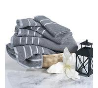 Lavish Home Luxury Cotton Towel Set - Rice Weave 100% Egyptian Cotton 6 Piece Set with 2 Bath Towels, 2 Hand Towels and 2 Washcloths - Silver Gray