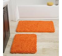 Lavish Home Microfiber Memory Foam Bathmat Â- Oversized Padded Nonslip Accent Rug for Bathroom, Kitchen, Laundry Room, Wave Pattern (Orange)