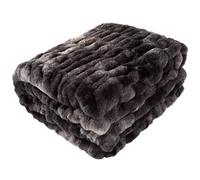 Lavish Home Oversized Ruched Faux Fur Blanket, 60x80-Inch Jacquard Faux Fur Queen-Size Throw for Beds and Sofas, Black