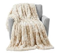 Lavish Home Oversized Ruched Faux Fur Blanket - 60x80-Inch Jacquard Faux Fur Queen-Size Throw for Sofas and Beds - Luxurious Bedding (Cream)