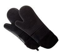 Lavish Home Silicone Oven Mitts - Extra Long Professional Quality Heat Resistant with Quilted Lining and 2-Sided Textured Grip - 1 Pair Black, Polyester, Cotton, Neoprene