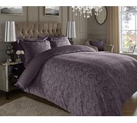 Lavish Label 600 Thread Count Floral Jacquard Duvet Set (200 x 200 CM) with 2 Oxford pillowcases (45 x 75 CM) | Cotton Rich Soft & Comfortable Bedding Set (Plum, Double)