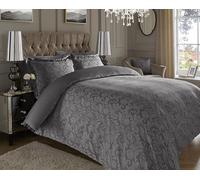 Lavish Label 600 Thread Count Floral Jacquard Duvet Set (200 x 200 CM) with 2 Oxford pillowcases (45 x 75 CM) | Cotton Rich Soft & Comfortable Bedding Set (Dark Grey, Double)