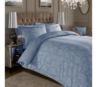 Lavish Label Jacquard Duvet Cover Set - 600 Thread Count Cotton Rich Bedding, Soft & Durable - Includes 2 Oxford Pillowcases - 45x75cm (Blue, Double - 200x200cm)
