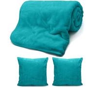 LavishFashionTown Faux Fur Mink Fleece Throw for Sofa Bed Soft Warm Blanket Snugly Cosy Throw Blankets Luxurious Blankets Throws with Matching Cushion Cover (Teal, Double 150X200 CM)