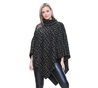 LavishFashionTown Italian Ladies Lightweight Hi Neck Multiway Check Print Poncho Winter Shawl and Wrap Lagenlook Knitted Quirky Cape Women Cardigan Jumper Plus Size Khaki
