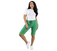 LavishFashionTown® Ladies Italian Plain Comfy High Waisted Elastic Magic Casual Shorts Stretch Denim Style Women Joggers Hot Pants Parrot Green (16-20)