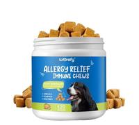 LAVISHLY Dog Allergy Relief Chews, Anti-Itch Skin & Coat Supplement with Omega-3 & Digestive Enzymes - 120 Soft Chews, Chicken Flavour, for All Breeds & Sizes