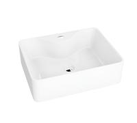 LAVITA Castor countertop washbasin Rectangular Sink Without Overflow and with tap Hole Ceramic countertop Basin Modern Bathroom Sink 47.5 x 37 x 14cm, White