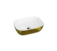 LAVITA Costa Brushed Gold countertop washbasin Rectangular Sink Without Overflow and tap Hole Ceramic countertop Basin Modern Bathroom Sink, White/Gold