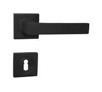 LAVITA DOMINO Door Handle Set BB - 4 Sets for 4 Pairs of Doors - Square BB Rosettes - Black Lever Handle Set - QUBIK-QR BLACK