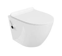 LAVITA Salto Wall-Hung Rimless Toilet Bowl WC Pan with Bidet Function Soft-Close Seat and Metal Hinges 370 x 490 x 395 mm White Gloss