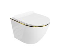LAVITA Sofi Slim Gold Line Wall-Hung Rimless Toilet Bowl WC Pan with Soft-Close Seat and Metal Hinges 365 x 490 x 395 mm White Gloss