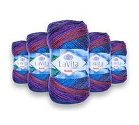 LaVita Yarn Batik Hand Knitting Yarn, Wool 5-Pieces Pack, 100% Acrylic Yarn, 1 Ball 100 gr, 170 mt (DG03-Menekse)