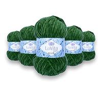LaVita Yarn VELUR Hand Knitting Yarn, Wool 5-Pieces Pack, 100% Micro Polyester Yarn, 1 Ball 100 gr, 120 mt (8119-Pine Green)