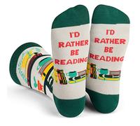 Lavley Book and Reading Socks for Adults - Funny Gifts for Reader - Unisex for Men and Women, One Size, I'd Rather Be Reading, One Size