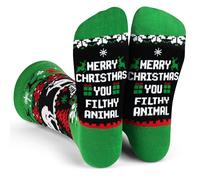 Lavley Funny Christmas Socks for Adults - Novelty Stocking Stuffer Gifts for Men, Women and Teens - Unisex One Size, Merry Christmas You Filthy Animal, One size