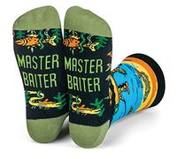 Lavley Funny Fishing and Hunting Socks for Men - Master Baiter Fishing Design - Hilarious Gift for Anglers and Outdoorsmen - One Size Fits Most