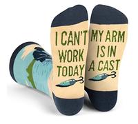 Lavley Funny Socks for Fishing and Hunting - Gift Idea for Men who Hunt and Fish Christmas Stocking Stuffer, Can't Today My Arm is in a Cast, One Size