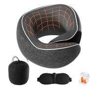 Lavlola Travel Pillow Neck Pillow for Travel Airplane Memory Foam Adjustable & Compact Flight Pillow for Cars, Trains, Home, Offices, With Ear Plugs, Eye Mask, Carry Bag (Dark Grey)