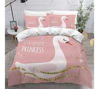 Lavnox Single Bedding Swan Duvet Cover Set for Kids Boys Girls Adults Pink 3D Printed Comforter Cover Ultra Soft Hypoallergenic Duvet Cover 3 Piece,1 Quilt Cover + 2 Pillow Cases