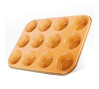 LavoHome Copper Ceramic Nonstick Solid Aluminum Muffin Pan for 12 Muffins Cupcakes Popovers Yorkshire Puddings
