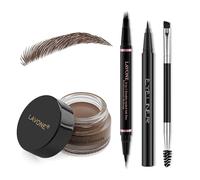 LAVONE Eyebrow Pencil Makeup Kit Waterproof 2-IN-1 Microblading Pen/Pomade Eyeliner and Dual-ended Brush, Brow Pencil Kit for Natural Eyebrows, Dark Brown