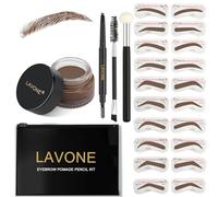 LAVONE Eyebrow Stamp Stencil Set, Three Eyebrow Stamp Set with Waterproof Eyebrow Pencil, Ointment, 20 Eyebrow Stencils, Double Sided Eyebrow Brush and