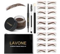LAVONE Eyebrow Stamp Stencil Set Trio Eyebrow Stencil Kit with Waterproof Eyebrow Pencil, Eyebrow Ointment, 20 Eyebrow Stencils, Double Sided Eyebrow Brush and Applicator