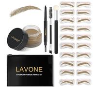 LAVONE Eyebrow Stamp Stencil Set Trio Eyebrow Stencil Kit with Waterproof Eyebrow Pencil, Eyebrow Ointment, 20 Eyebrow Stencils, Double Sided Eyebrow Brush and Applicator