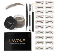 LAVONE Eyebrow Stencils Kit, Trio Stencil Set with Waterproof Pencil, Ointment, 20 Stencils, Double Brush and Sponge Applicator - Dark Grey