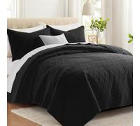 Lavsiry Queen Black Quilt Bedding Set, Summer Lightweight Full Size Basket Pattern Bed Spread, Soft Microfiber Bedspread Coverlet Set for All Seasons - 3 Piece(1 Quilt, 2 Pillow Shams)