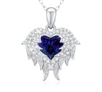 LAVUMO Angel Wing Necklaces For Women,925 Sterling Silver Necklace Heart Birthstone Pendent Jewellery Gifts For Women Mom Wife Girlfriend Christmas Birthday Anniversary Valentines Mother's Day
