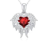 LAVUMO Angel Wing Necklaces For Women,925 Sterling Silver Necklace Heart Birthstone Pendent Jewellery Gifts For Women Mom Wife Girlfriend Christmas Birthday Anniversary Valentines Mother's Day