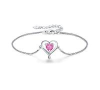 LAVUMO Bracelets for Womens 925 Sterling Silver Bracelet Womens Birthstone Jewellery Love Heart Gifts for Her Mum Girlfriend Wife Christmas Valentines Birthday Mothers Day Gift