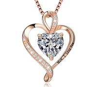 LAVUMO Necklace for Women I Love You 925 Sterling Silver Heart Pandent Rosegold/Silver/Gold Birthstone Necklace Dainty Love Jewellery Gift for Her Girlfriend Wife Mum Birthday Anniversary