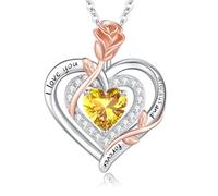 LAVUMO Necklace for Women Sterling Silver 925 Rose Flower Pendant Necklace Birthstone Jewellery Gift for Women Her Girlfriend Wife Mum Anniversary Birthday Valentines Christmas Gifts