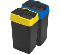 LAVV HOUSEWARES LTD Double Plastic Indoor Recycling Bin with Swing Lid Top Colour Coded (Blue & Yellow, 2 x 18L)