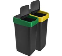 LAVV HOUSEWARES LTD Double Plastic Indoor Recycling Bin with Swing Lid Top Colour Coded (Green & Yellow, 2 x 60L)