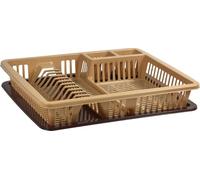LAVV HOUSEWARES LTD Elite Large 12 Plate Bays Dish Drainer Drying Rack with Drip Tray and Cutlery Holder (Brown)