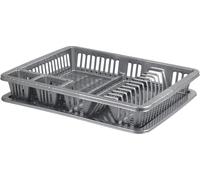 LAVV HOUSEWARES LTD Elite Large 12 Plate Bays Dish Drainer Drying Rack with Drip Tray and Cutlery Holder (Grey)