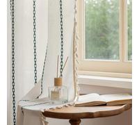 Lavyhuno Boho Linen Curtains for Bedroom Living Room Striped Embroidery Light Filtering Semi-Blackout Cotton Darkening Window Treatment with Tassels, Rod Pocket Drapes, 52W x 63L Inch, 1 Panel Green