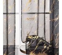 Lavyhuno Gold Black Marble Sheer Curtains 2 Panels, Metallic Golden 63 Inch Length for Kitchen Nursery Room, Rod Pocket Privacy Sparkle Glitter Abstract Holiday Decor Window Treatments, 52"X 63"
