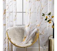 Lavyhuno Gold White Marble Sheer Curtains 2 Panels, Metallic Golden 96 Inch Length for Bedroom Living Room, Rod Pocket Privacy Sparkle Glitter for Holiday Decor Window Treatments, 52" X 96"