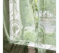 Lavyhuno Lace Curtains 63 Inches Length for Kitchen Nursery Room 2 Panels, Farmhouse Florals Embroidery Sheer Privacy Drapes for Christmas Decor Window Treatments Rod Pocket, W57 X L63 Olive Green